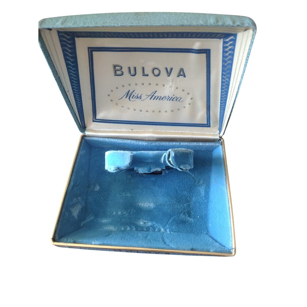 Mid Century Bulova Miss America Watch Presentation Box - Light Blue